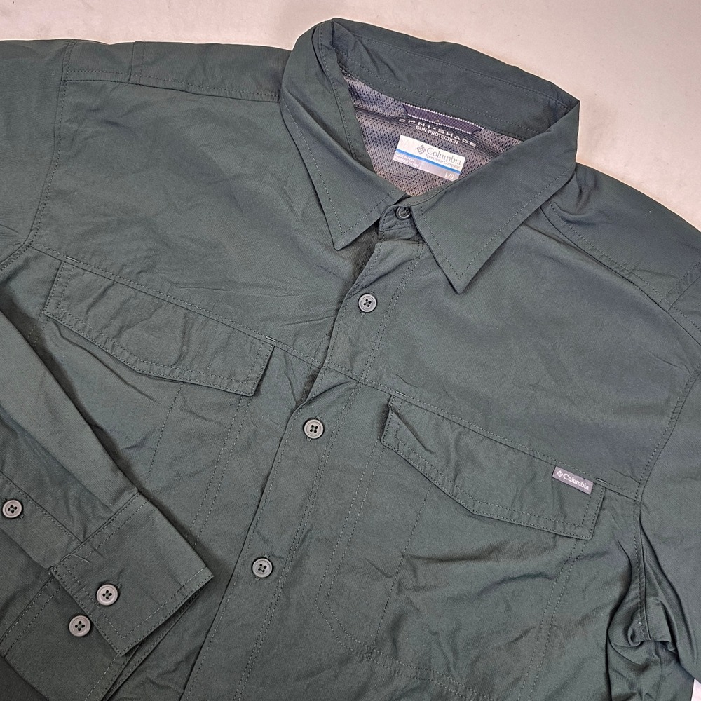 Columbia Mens Omni-Shade Long Sleeve Hiking Fishing Shirt Green Large